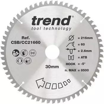 Trend CraftPro Kreissägeblatt Holz 216mm, 60Z, 30mm Bohrung (CSB/CC21660)