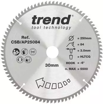 Trend CraftPro Kreissägeblatt für Aluminium & Kunststoff 250mm 84Z 30mm (CSB/AP25084)