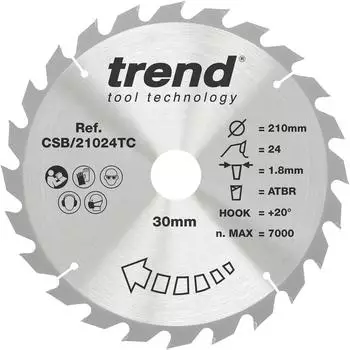 Trend Wood Cordless ATBR Kreissägeblatt 210mm, 24Z, TCT (CSB/21024TC)