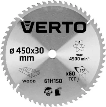 VERTO Widia-S&auml;geblatt 450x30mm, 60 Z&auml;hne, f&uuml;r Holz (61H150)