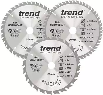 Trend CRAFTPRO Kreissägeblatt-Set 165mm, 20mm Bohrung, HM, 3er-Pack (CSB/165/3PK/B)
