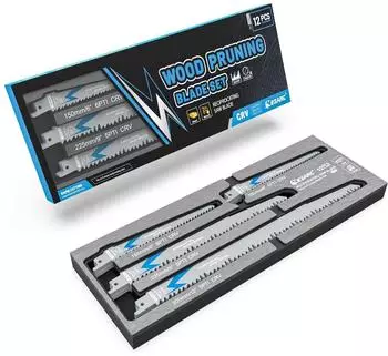 LuxusKollektion Säbelsägeblätter-Set 12-tlg. für Holz, 150/225/300mm, mit Organizer-Box