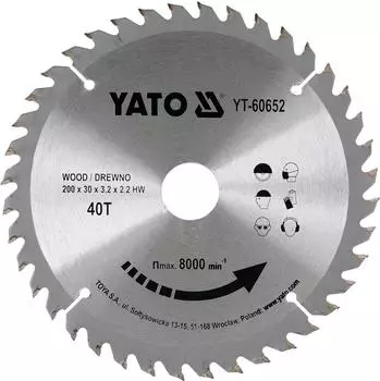 Yato Kreissägeblatt für Holz, Hartmetall, 40 Zähne, 200x30mm (YT-60652)