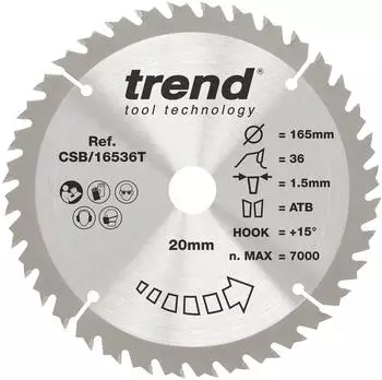 Trend Akku-Kreissägeblatt TCT 165mm 36 Zähne Holz (CSB/16536T)