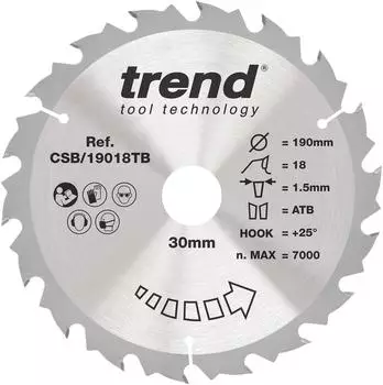 Trend Akku-Kreissägeblatt Wood 190mm 18 Zähne TCT (CSB/19018TB)