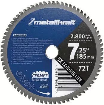 Metallkraft S&auml;geblatt f&uuml;r Edelstahl &Oslash;185x1,8/1,4x22mm Z72 (3850151)