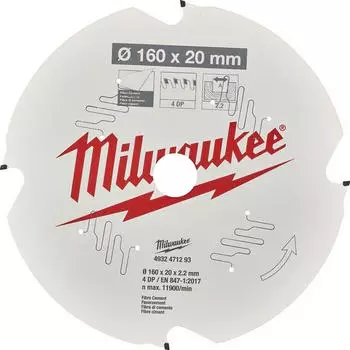 Milwaukee Kreiss&auml;geblatt Faserzement 160/20mm 4 Z&auml;hne Diamant (4932471293)