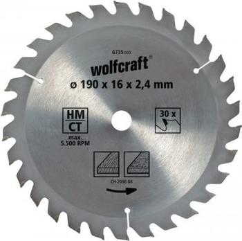 Wolfcraft HM-Kreissägeblatt 190 x 16 x 2,4 mm 30Z Serie braun (6735000)