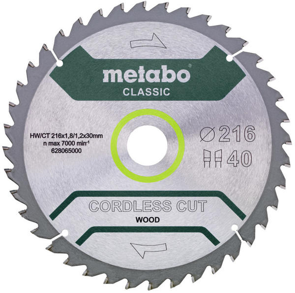 Metabo cordless cut wood - classic 216 x 30 x 1,8 mm 5° Z28 (628665000)