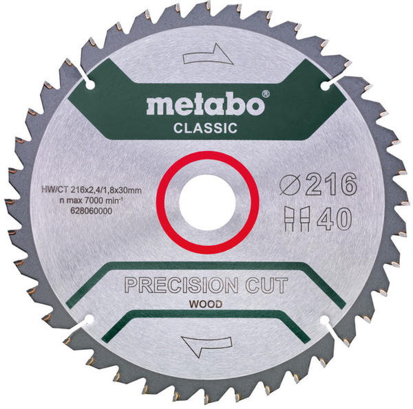 Metabo precision cut - classic 216 x 30 x 2,4 mm 5°neg Z40 (628652000)