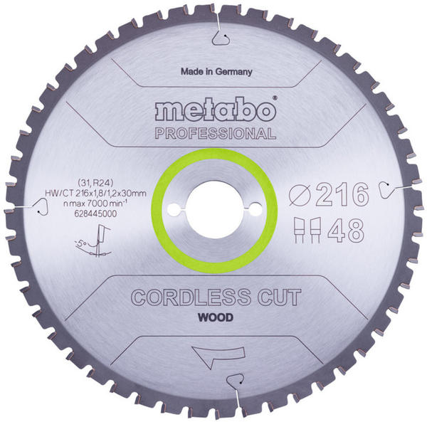 Metabo cordless cut wood - professional 216 x 30 x 1,8 mm 5°neg Z48 (628445000)