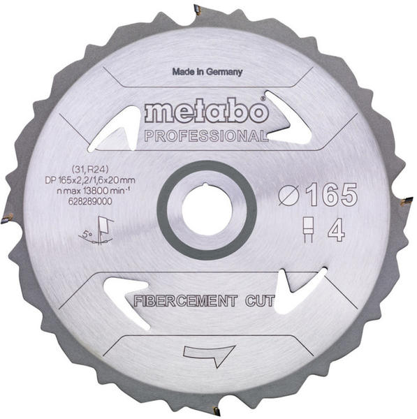 Metabo fibercement cut - professional 165 x 20 x 2,2 mm 5° Z4 (628289000)