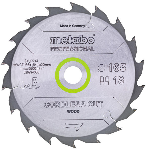 Metabo cordless cut wood - professional 165 x 20 x 1,6 mm 15° Z36 (628295000)
