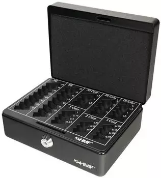HMF Geldkassette mit Euro-M&uuml;nzz&auml;hlbrett, abschlie&szlig;bar, 20x16x9cm, Schwarz (308-02)