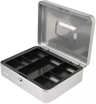 HMF Geldkassette abschlie&szlig;bar, M&uuml;nzeinsatz 5 M&uuml;nzf&auml;cher, 30x24x9cm, Silber (10130-09)
