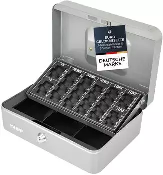 HMF Geldkassette abschlie&szlig;bar M&uuml;nzbrett 3 Scheinf&auml;cher 25x18x9cm Silber (10022-09)
