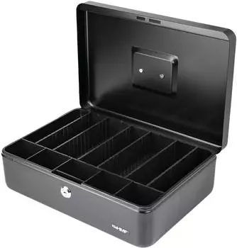HMF Geldkassette mit M&uuml;nzeinsatz, 6 Trennw&auml;nde, 36x25x11cm, schwarz (22036-02)