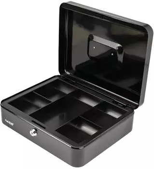 HMF Geldkassette abschlie&szlig;bar, 5 M&uuml;nzf&auml;cher, 30x24x9cm, schwarz (10130-02)