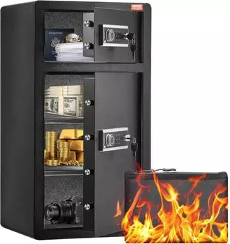 VEVOR Doppelt&uuml;riger Tresor 204L, Schl&uuml;ssel- & Passwortschloss, Feuerschutzbeutel, LED-Licht, Schwarz (SS-900SM)
