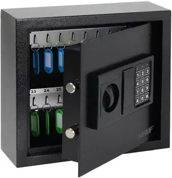 HMF Schl&uuml;sselkasten mit elektronischem Zahlencode, 30 Haken, 30x28x10cm, Schwarz (2030-02)