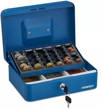 Relaxdays Geldkassette mit M&uuml;nzeinlage, tragbar, blau