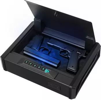 VEVOR Pistolentresor f&uuml;r 2 Pistolen, Fingerabdruck/Passwort/Schl&uuml;ssel, mit Beleuchtung