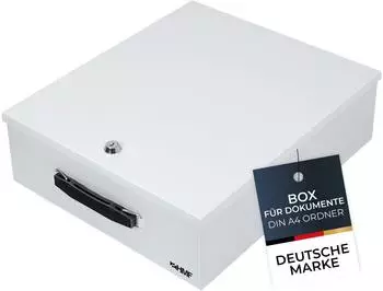 HMF Dokumentenkassette XL f&uuml;r Ordner DIN A4/B4, Zylinderschloss, Stahl, Lichtgrau (142-07)