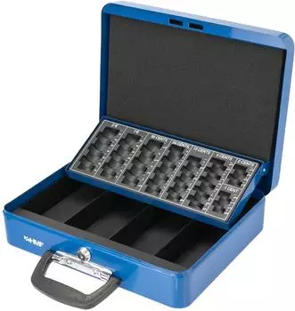HMF Geldkassette abschlie&szlig;bar mit M&uuml;nzz&auml;hlbrett, Blau, 30,5x24x8,5cm (10016-05)
