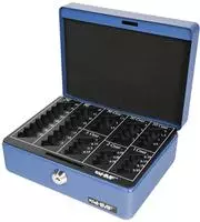 HMF Geldkassette 308-05, mit Zylinderschloss, 20 x 9 x 16 cm, blau, mit Z&auml;hlbrett