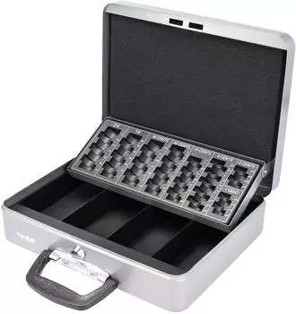 HMF Geldkassette abschlie&szlig;bar mit M&uuml;nzz&auml;hlbrett, 30,5x24x8,5cm, silber (10016-09)