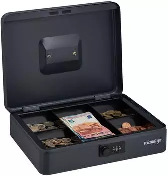 Relaxdays Geldkassette mit Zahlenschloss, tragbar, grau