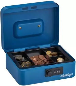 Relaxdays Geldkassette mit Zahlenschloss, tragbar, blau