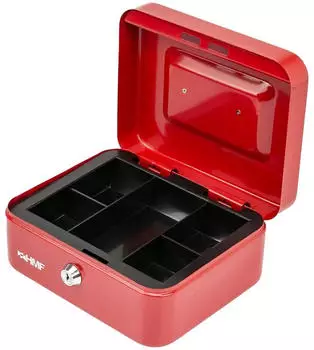 HMF Geldkassette abschließbar, 5 Münzfächer, 20x16x9cm, rot (10120-03)
