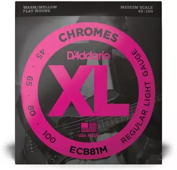 D'Addario ECB81M Chromes Bass Guitar Strings Light 45-100 Med Scale