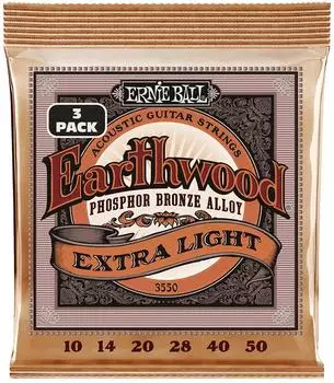 ERNIE BALL Earthwood Extra Light Phosphor Bronze Akustikgitarrensaiten 10-50, 3er-Pack (P03550)