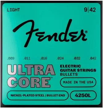 Fender 4250 Ultracore-Gitarrensaiten vernickelter Stahl Bullet End 4250L Saitenst&auml;rke .009-.042 (6)