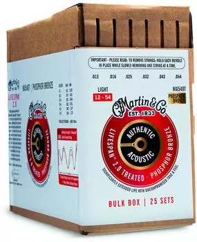 Martin Lifespan 2.0 Akustikgitarrensaiten Light 12-54 92/8 Phosphor Bronze 25er-Pack (41BULKBOXMA540T)