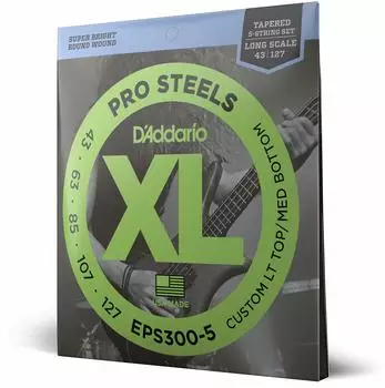 D'Addario EPS300-5 Pro Steels Bass-Saitensatz Long Scale, 5-Saiter, .043-.127 (EPS300-5)
