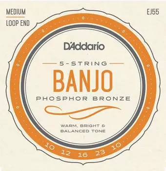 D'Addario EJ55 Banjo-Saiten 5-saitig, Phosphor Bronze, medium, 10-23 (EJ55)