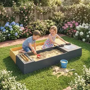 AIYAPLAY Sandkasten Sandkiste aus Holz mit Sitzbank Stauraum