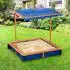 Teamson Kids Kids Large Outdoor Wooden Sand Pit With Lid, Canopy & Adjustable Height in Brown Brown (42928247964)