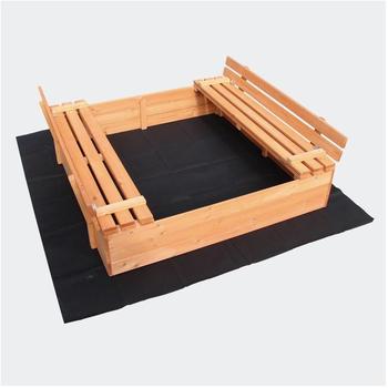 Wiltec Sandkasten Deckel klappbar 2 Sitzbänke 98x98x21 cm aus Fichtenholz mit Vliesboden