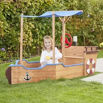 Home Deluxe Holzsandkasten "Matschekiste" Schiff mit Geheimversteck (23220)