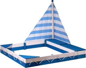 Dobar Sandkasten Maritim mit Segel und zwei Spielzeugkisten 138,5x115,5cm