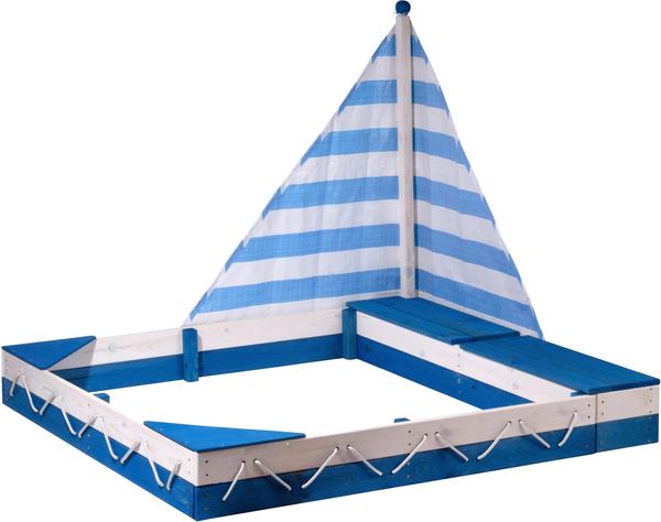 Dobar Sandkasten Maritim mit Segel und zwei Spielzeugkisten 138,5x115,5cm