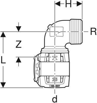 Geberit FlowFit &Uuml;bergangsbogen 90Gr mit AG (620503001)