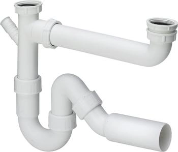 Viega Ablaufverbindung für Doppelspüle G1 1/2 x DN50 x 90-310mm, Kunststoff weiß (107147, 79485.20)