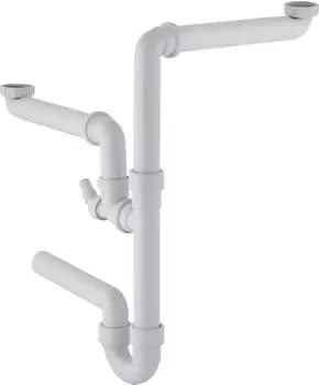 Geberit Rohrbogengeruchsverschluss f&uuml;r zwei Sp&uuml;lbecken mit Winkelschlaucht&uuml;lle, Abgang horizontal, G1 1/2 x 40 mm (152.886.11.1)