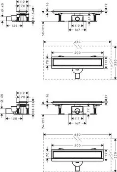 Hansgrohe RainDrain Go Komplettset Duschrinne 500 für Standard-/flache Installation Edelstahl gebürstet (56270800)