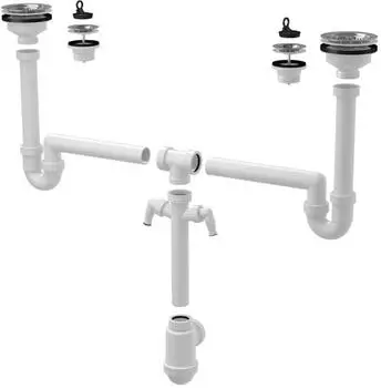 Alca Siphon für zwei Spülbecken Universal 2 Anschlüsse Kunststoff DN50/40 (A8000)